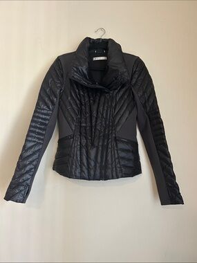 Blanc Noir Quilted puffer with mixed media inserts